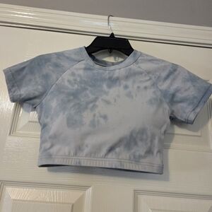 Popflex Bliss Baby Tee Short Sleeve Cutout Cropped Top Sky Marble Blue Small